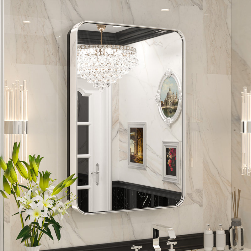 Gervon Rectangle Recessed Medicine Cabinet with Adjustable Shelves, 24" H x 16" W x 5" D, Chrome