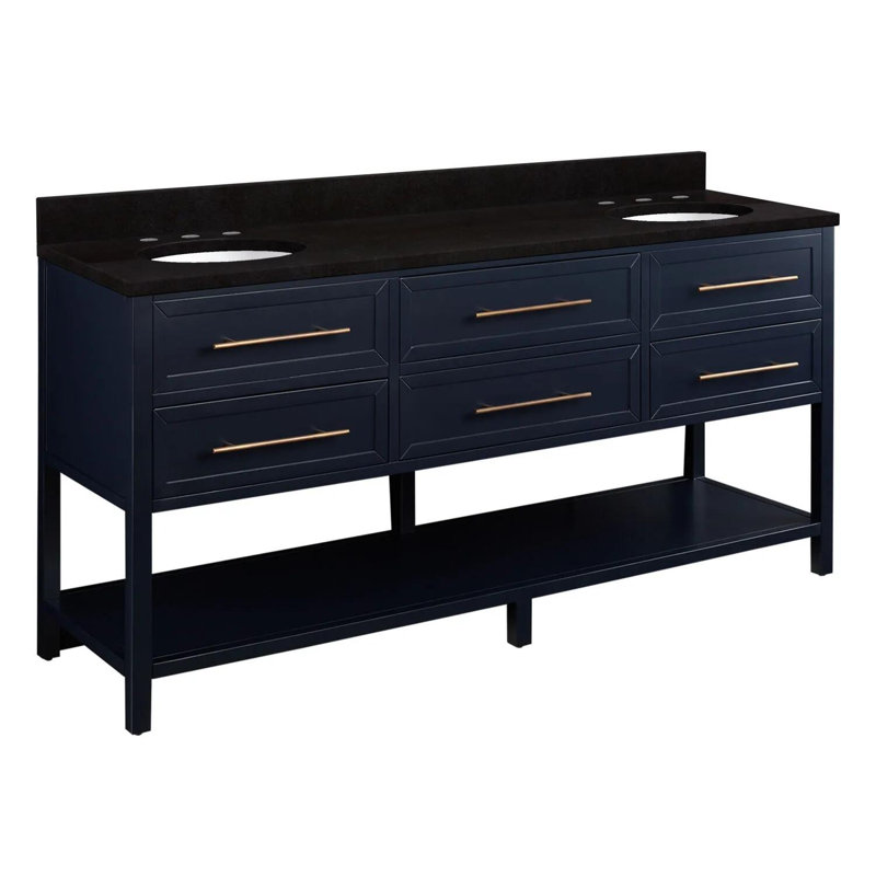 72" Robertson Double Bathroom Vanity Set with Oval Undermount Sinks, Arctic White Quartz, Midnight Navy Blue, 8" Widespread