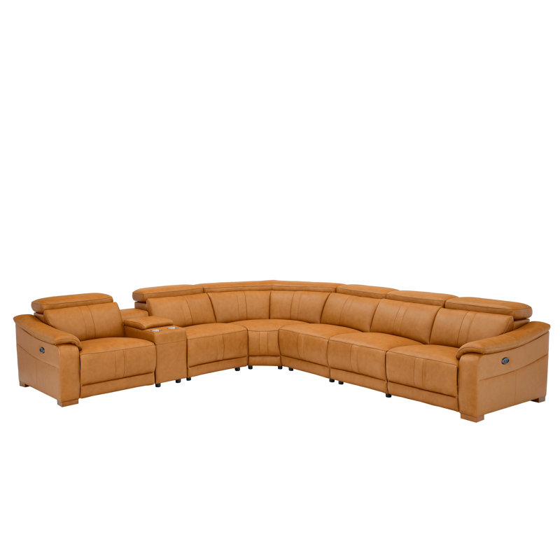 Barnemouth Leather Recliner Theater Set, Ginger Leather Match, 31.5'' H X 126.5'' W X 112.5'' D