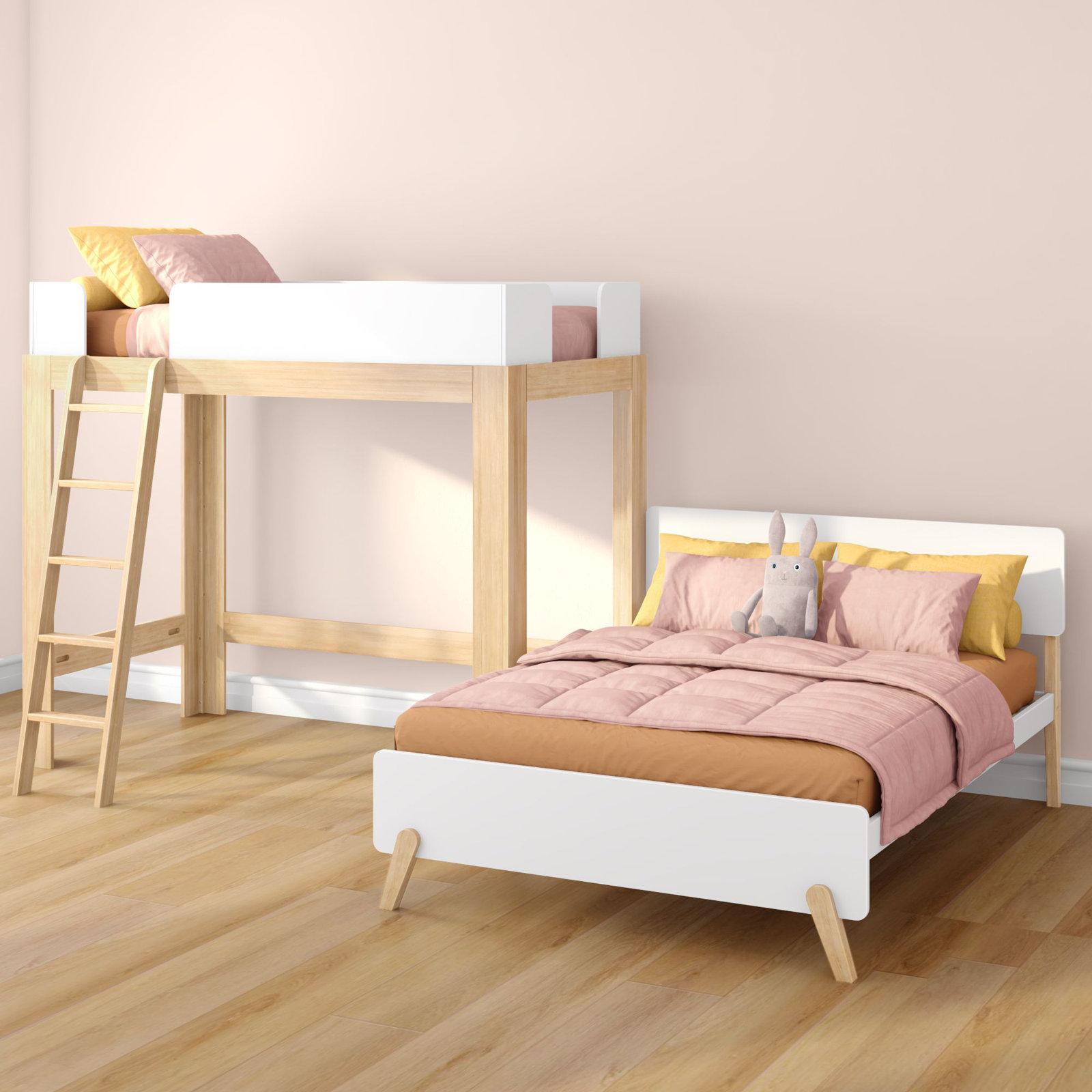 Ambur Solid Wood L-Shaped Bunk Beds by Isabelle & Max, Twin over Full, White/Blonde
