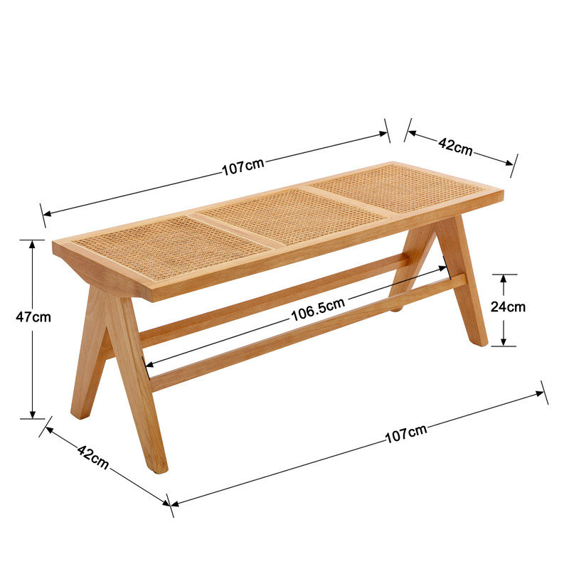 Tavione Storage Bench, Beige, Natural Wood