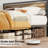 Modern Wood & Black Metal Platform Bed Frame with Sturdy Headboard-472822282-472822281