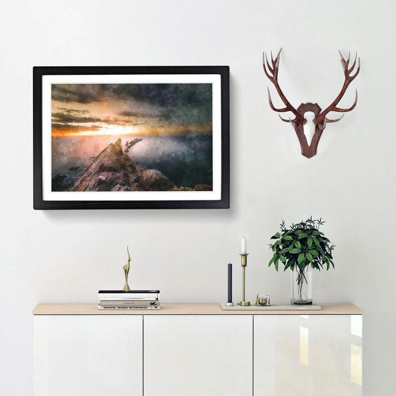 Rocks in the Ocean - Framed Print, 62cm H x 87cm W x 2cm D, Black Framed