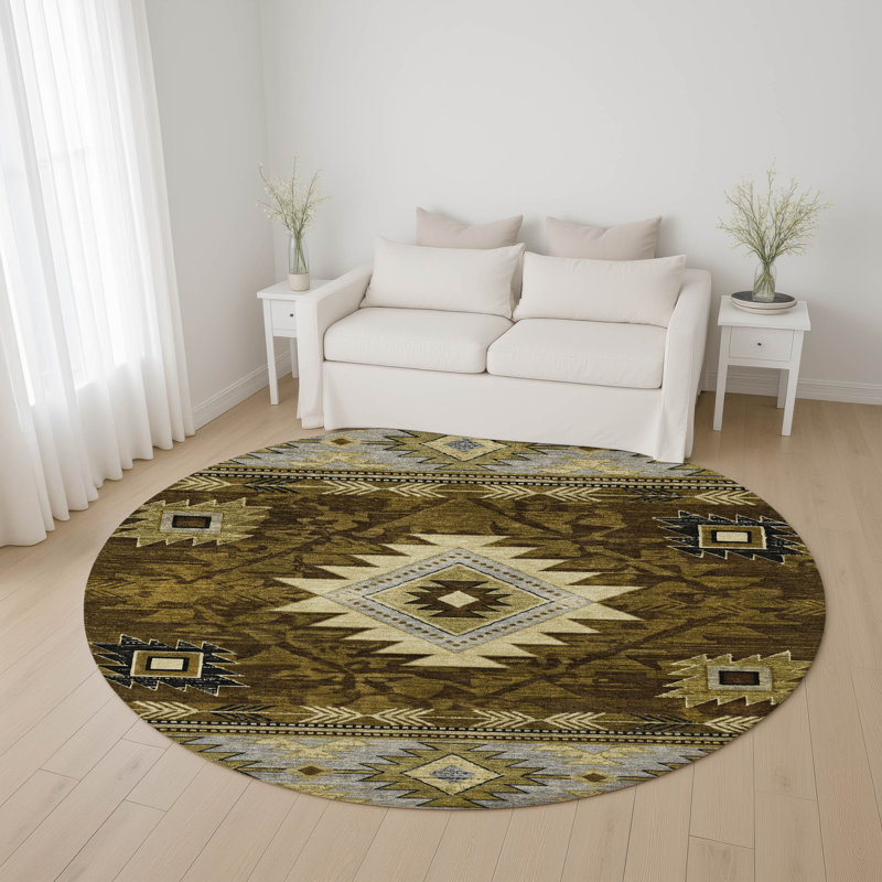 Premium Machine Washable Lubbers AMF1754 Tribal Rug, Round 8'