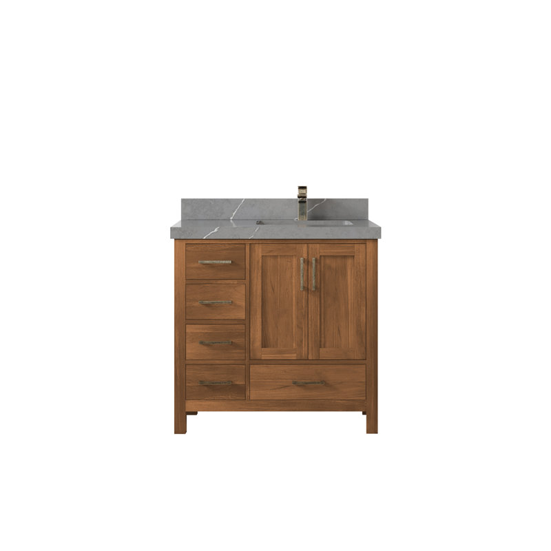 Ensemble de meuble-lavabo simple 36 po Malibu, Quartz gris Piatra