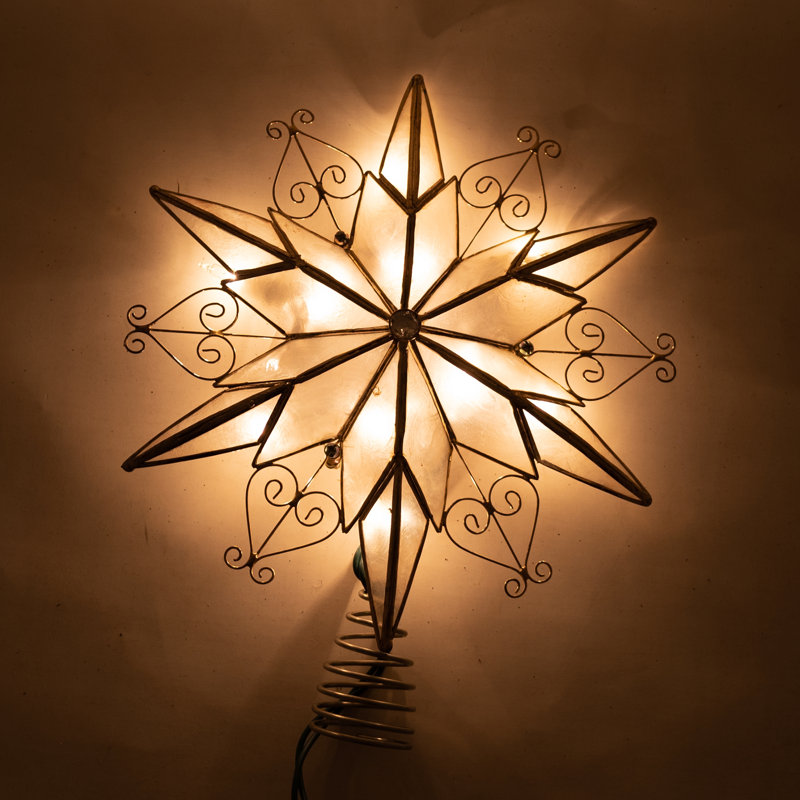 Gold and White Capiz Star Christmas Tree Topper with Scroll Design