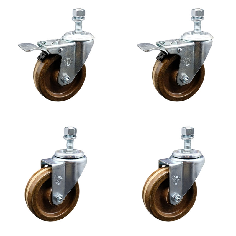Ensemble de roulettes à tige pivotantes à haute température de 4 pouces, 12 mm et 2 freins à verrouillage total SCC