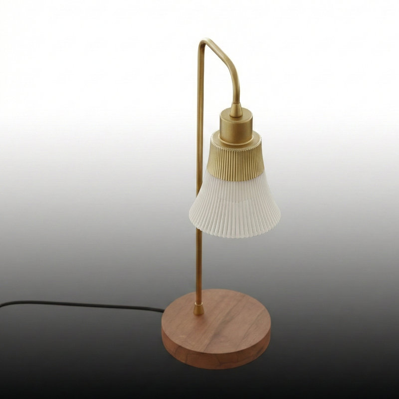 Elara Fluted Glass Table Lamp With Wooden Base