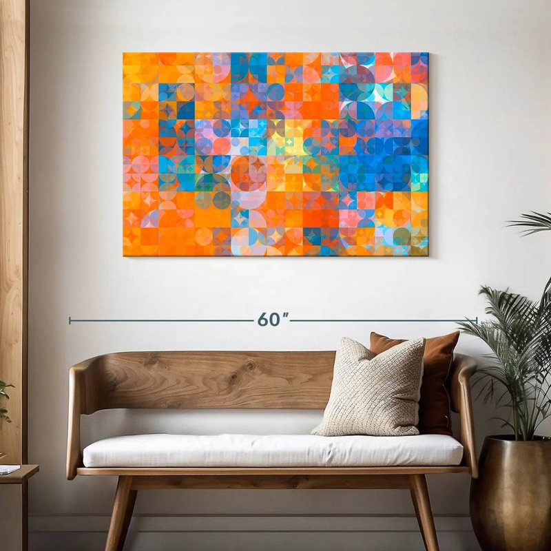 Avery abstrait cercles bleu orange, H 30 po x l 45 po
