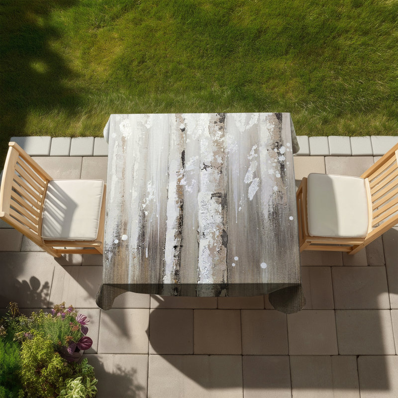 Beige Trees Landscapes Tablecloth - Delicate Birch Trees Decor