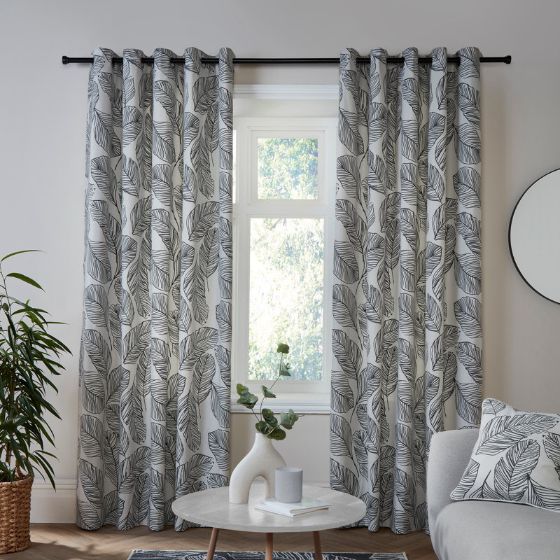 Matteo Cotton Semi Sheer Curtain Pair, Width 168 x Drop 183 cm, Black