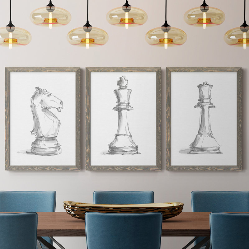 Chess Room Study I, toile encadrée de qualité supérieure - prête à être accrochée, gris, H 43,5 po x l 31,5 po x P 1 po