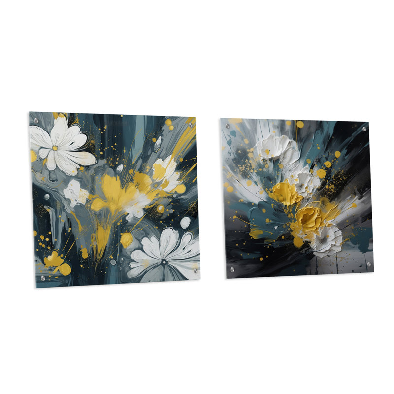 Jaune et blanc, jacinthe, paysage I - ensemble de 2 verres muraux en acrylique, H 36 po x l 73 po