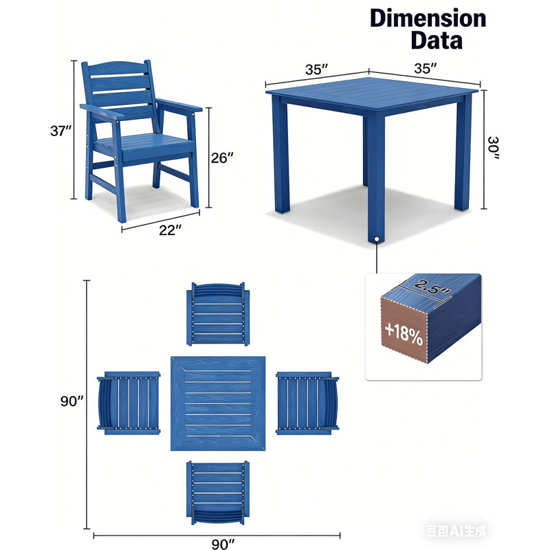  6 - Person All Weather Outdoor Table and Chairs 8 Pieces Patio Dining Sets Outside Furniture With Aluminum Frame HIPS Modern Patio Dining Set For Outside Backyard/Porch/Deck, 2-Tables 6-Chairs, Dark Blue