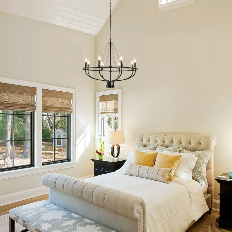 Resha 8-Light Dimmable Wagon Wheel Chandelier, 25.6" H x 31.5" W x 31.5" D, 8