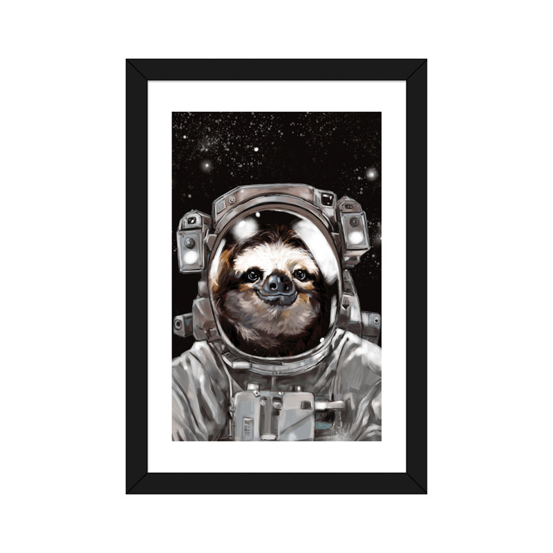 « astronaute sloth selfie », art, H 24 po x l 16 po x P 1 po, Papier avec cadre noir