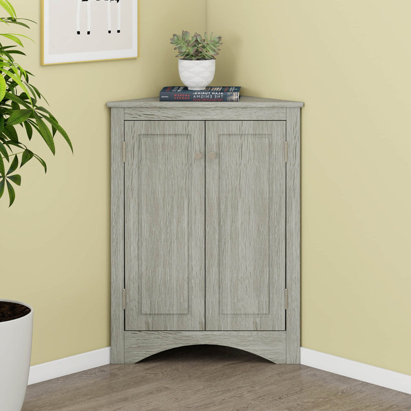 Triangle Bathroom Storage Cabinet With Adjustable Shelves, Modern Freestanding Floor Cabinet, Small Space Corner Organizer