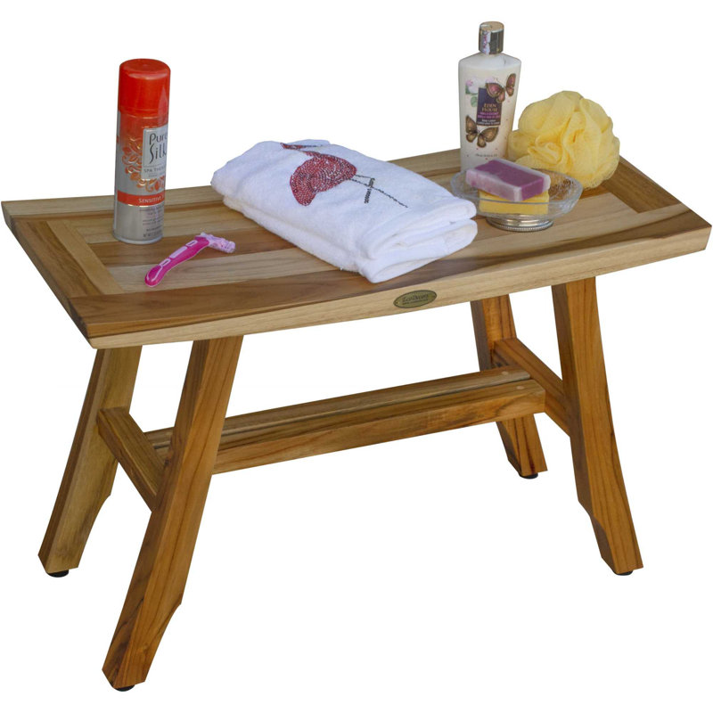 Banc de douche en bois massif Damietta, Brun naturel, H 18 po x l 12 po x P 28 po