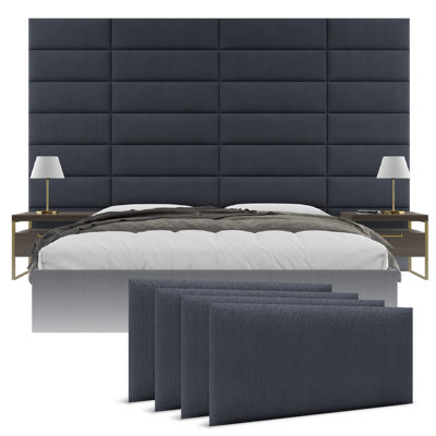 Sapan Upholstered Wall Panels - King/Cal King Size Wall Mounted Headboards - Faux Merino Wool Cream - Twin/King - Set of 4 Modular Panels