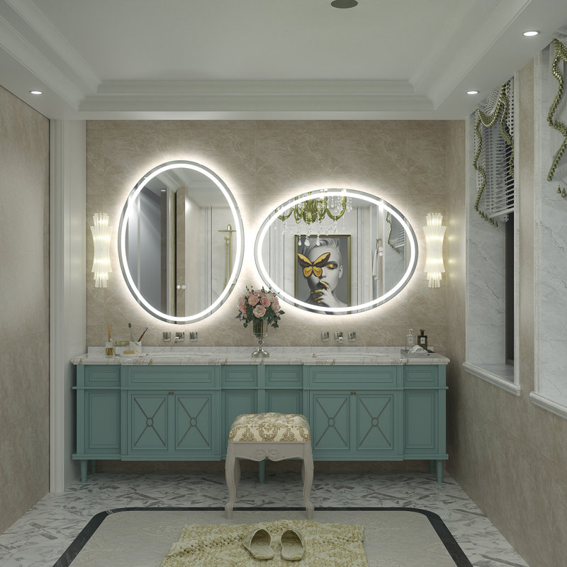 Aevar UL Certified Front & Back Lighted Anti-Fog Tempered Glass Oval Bathroom/Vanity Mirror, 36" x 28"