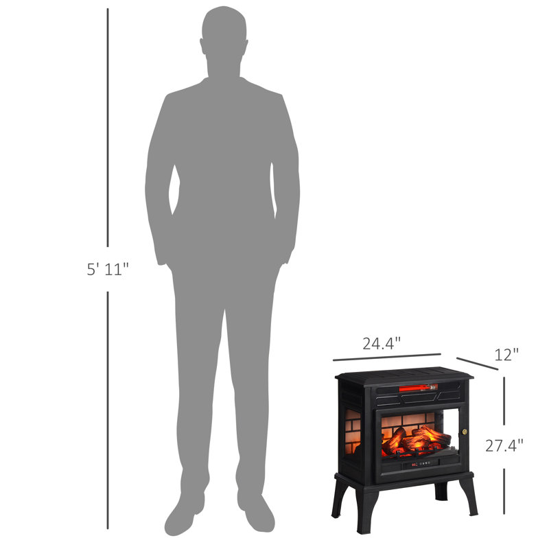 Foyer électrique sur pied 24 po avec flamme réaliste, Noir