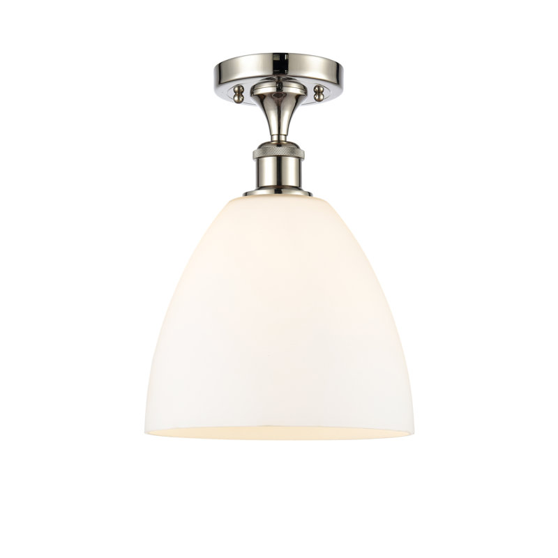 Plafonnier semi-encastré 1 lumière, Blanc mat, H 13,25 po x l 9 po x P 9 po, Nickel poli