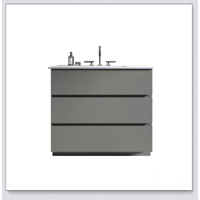 Meuble-lavabo de salle de bain avec lavabo avec 3 trous de robinet, grand meuble-lavabo autoportant pour salle de bain moderne, lavabo blanc une pièce sans drain et robinet, pré-assemblé