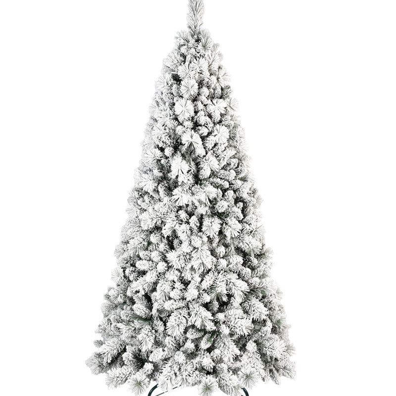 Arbre de Noël de 7 pi avec 1060 branches à aiguille floquées et dures, système à charnières à connexion rapide, support fiable, idéal pour les espaces de fêtes saisonniers recouverts de neige, avec une structure à installation rapide,