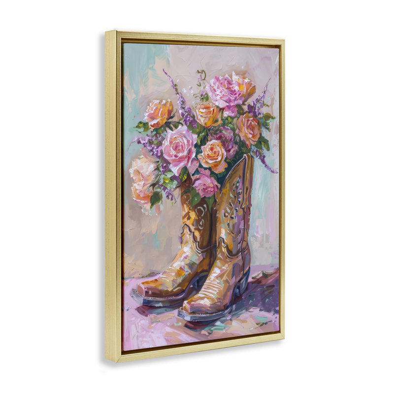 Bouquet de bottes florales encadrées par Petal Prints Design, Cadre flottant métallique doré, H 31 po x l 21 po