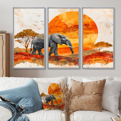 Éléphant «Spirit of the Savannah IV» - Art mural éléphant - ensemble de 3
