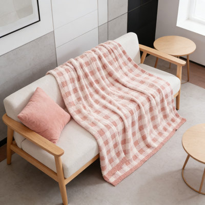 Jeté réversible à carreaux, doux tricot en microfibre pour canapé et lit, jeté douillet et réversible