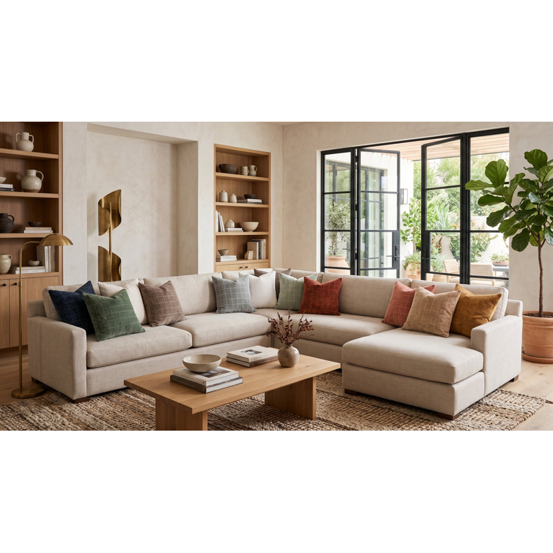 Housse et insert de coussin décoratif carré Otterville, 18"H x 18"W, Plumes, Champignon géométrique