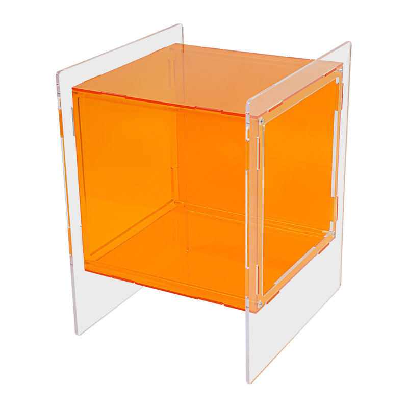 2 Tiers Acrylic Bedside Table With Open Storage Shelf, Orange