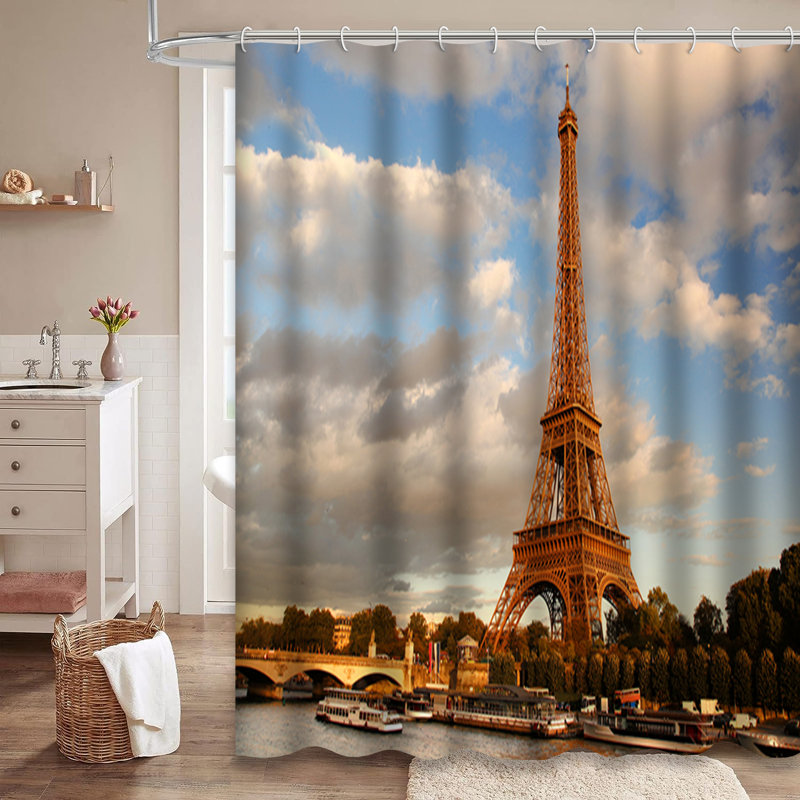 Rideau de douche Paris River Tour Eiffel avec 12 crochets, L 72 po x l 78 po