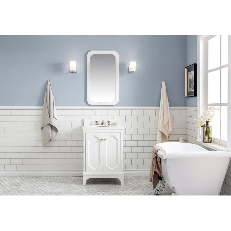 Queen 24" Sink Carrara Engineered Marble Countertop Bath Vanity with Faucet, Standard, Pure White