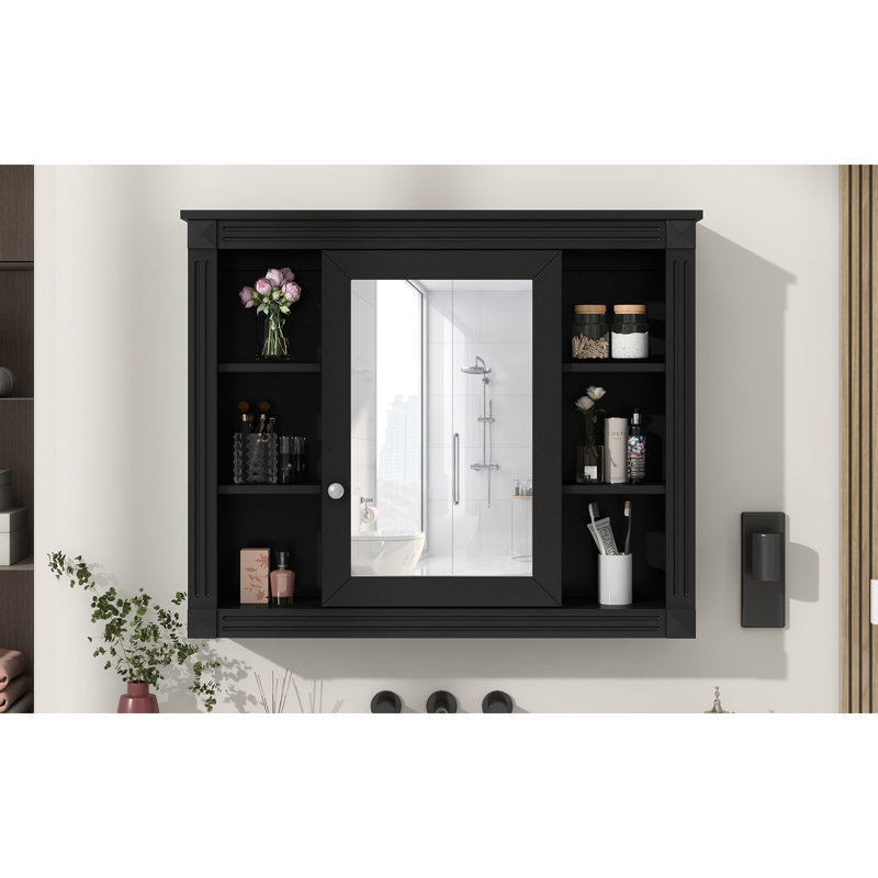 Armoire de rangement murale de salle de bain 35 po x 28 po, armoire à pharmacie, armoire murale moderne avec miroir, armoire à miroir avec 6 tablettes ouvertes (meuble-lavabo non inclus)