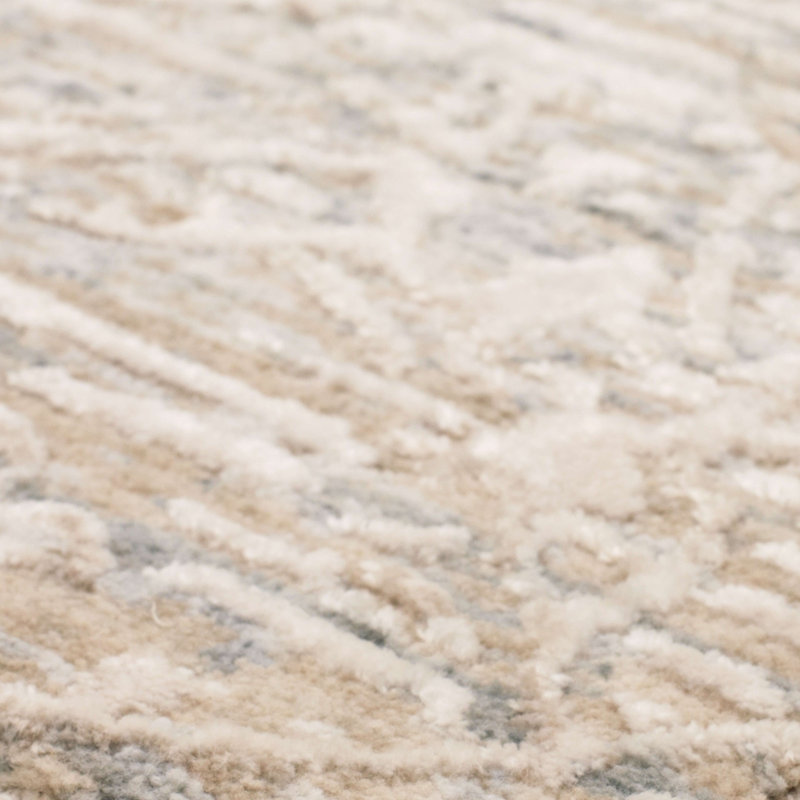 Gray and Beige Abstract Washable 5' x 7' Viscose Area Rug