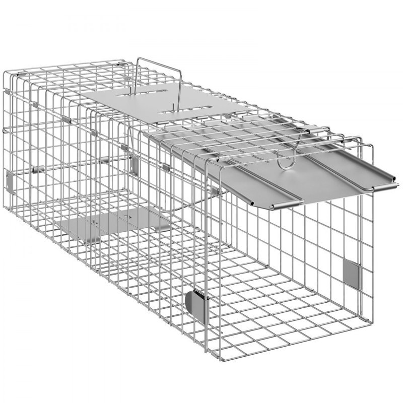 Live Animal Cage Trap, 24" x 8" x 8" Humane Cat Trap Galvanized Iron, H 8 po x l 24 po x P 8 po