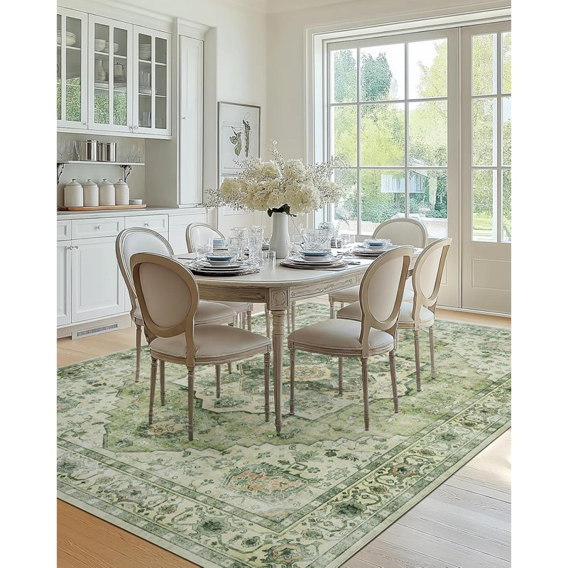Tapis lavable à profil bas avec envers antidérapant et bordure durable, tapis rétro pour le salon, la chambre à coucher