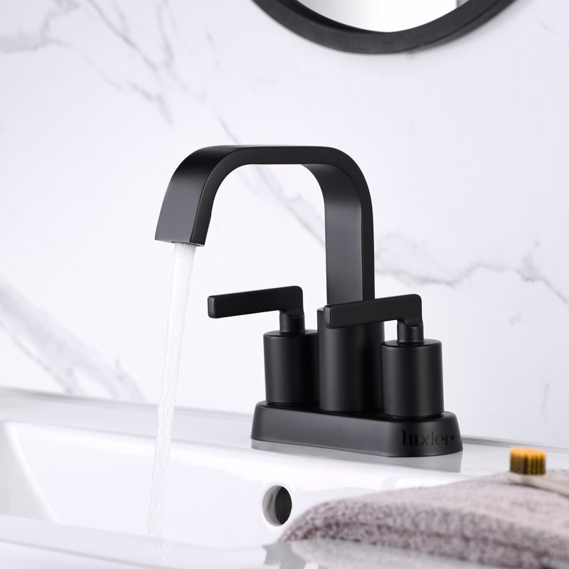 Robinet de salle de bain central à 4 poignées 4 po avec bonde escamotable 4 po, Noir