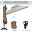 Parasol de patio décalé avec base, rotation à 360 °, construction à double plateau, 8 nervures, inclinaison facile, manivelle, tissu café à 360 degrés