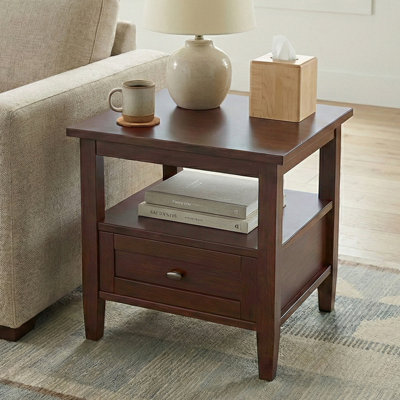 Dwight 20"W Solid Wood Transitional End Table With Drawer And Lower Shelf