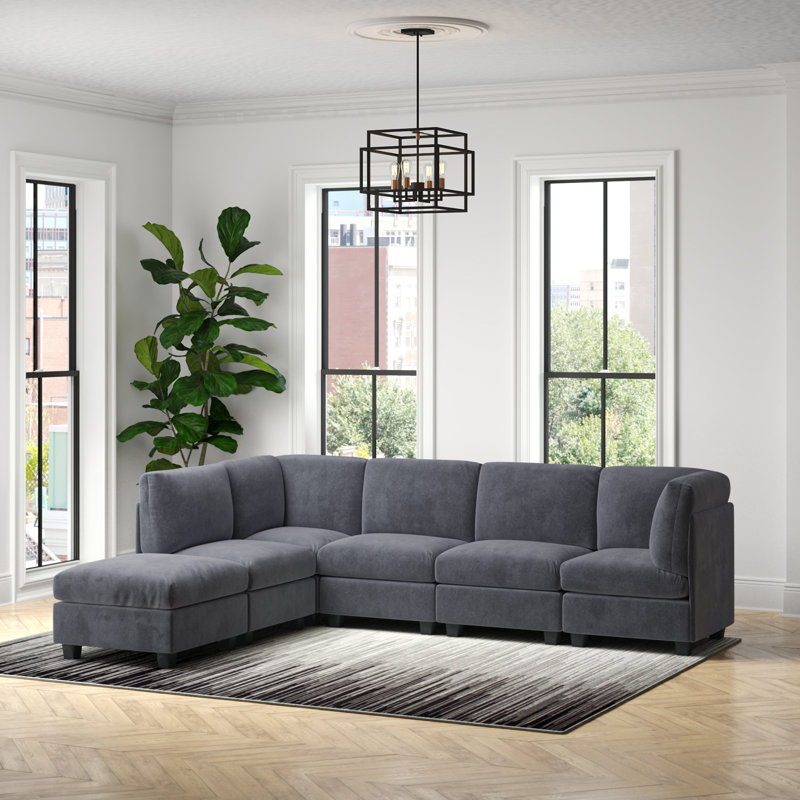 Canapé modulaire large avec repose-pieds, Mélange de polyester gris