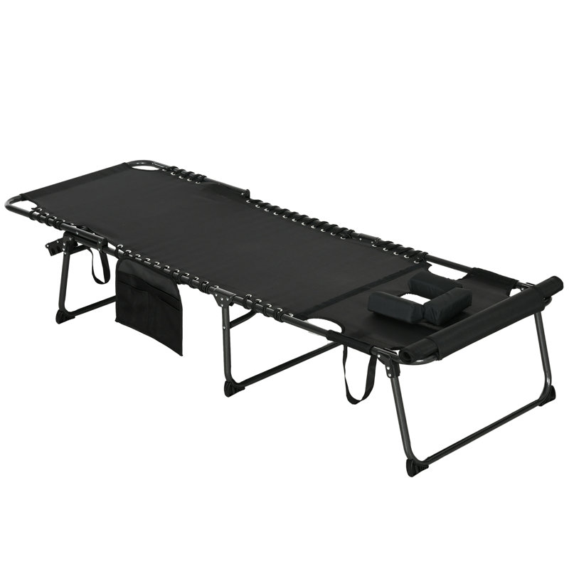Chaise longue pliante avec dossier inclinable à 5 niveaux, fauteuil de bronzage extérieur avec trou pour le visage de lecture, chaise longue extérieure avec poche latérale et appui-tête pour la plage, la cour, le patio, le noir