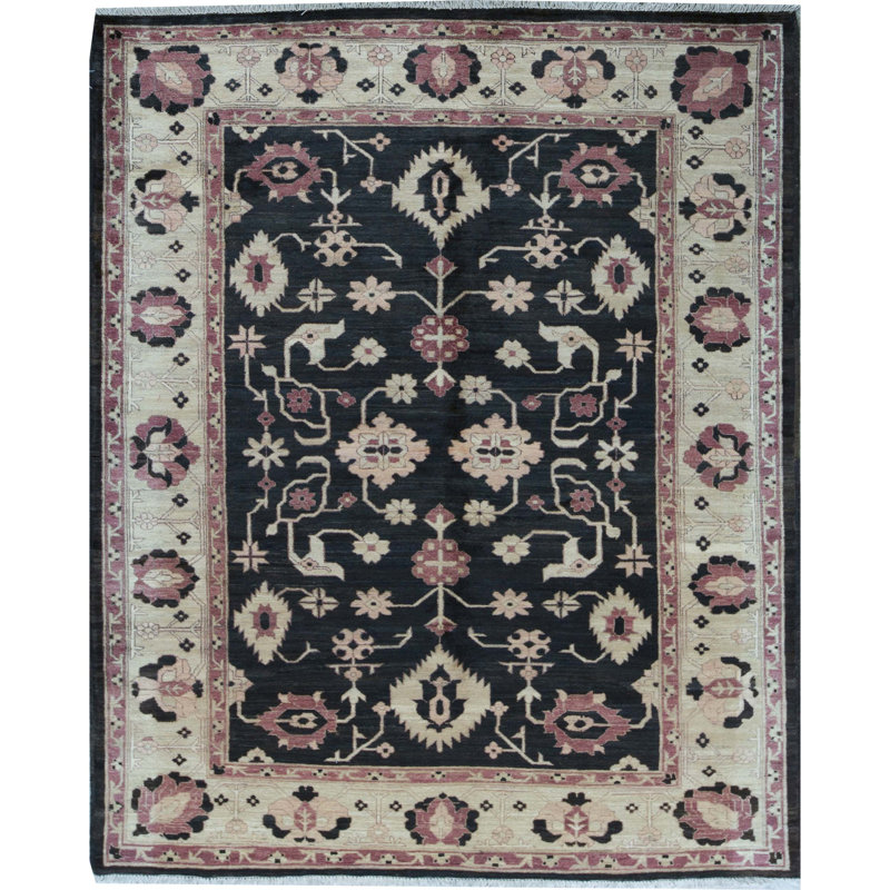 Tapis noir et ivoire de haute qualité noué à la main