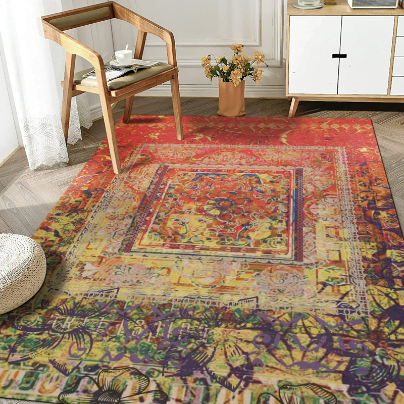 Floral Area Rug in Pink, 5' x 8'