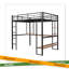 Lit mezzanine double en métal et panneau de fibres à densité moyenne avec long bureau et tablettes