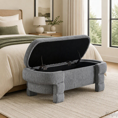 Chenille Storage Bench with Hidden Compartment