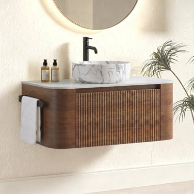 Meuble-lavabo 24 po avec lavabo en céramique blanc Carrara et porte-serviettes