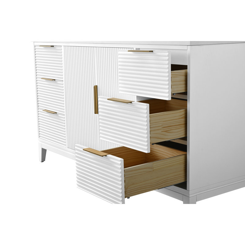 Lissandra 60" Single Bathroom Vanity In White With Engineered Stone Top